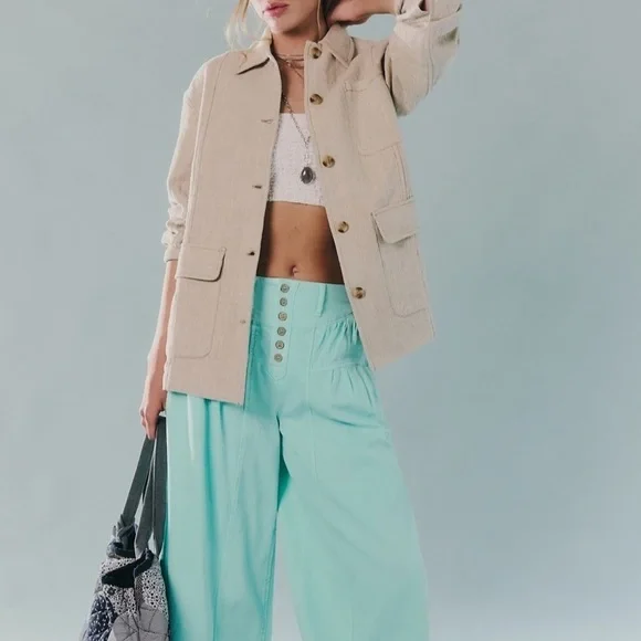#217 NWT Free People Lucy Linen Chore Coat in Natural